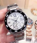 Replica Calibre De Diver Cartier Stainless Steel White Watches 42mm